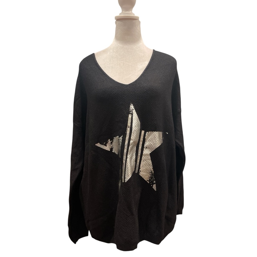 Olls Italy L Black Star Oversized Stretch Sweater M-XL